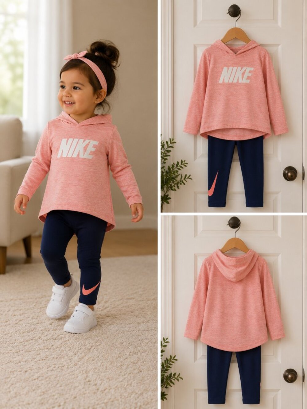 Nike Dri-FIT Toddler Girls 2-Piece Hooded Outfit 24M Pink Navy Athletic Set